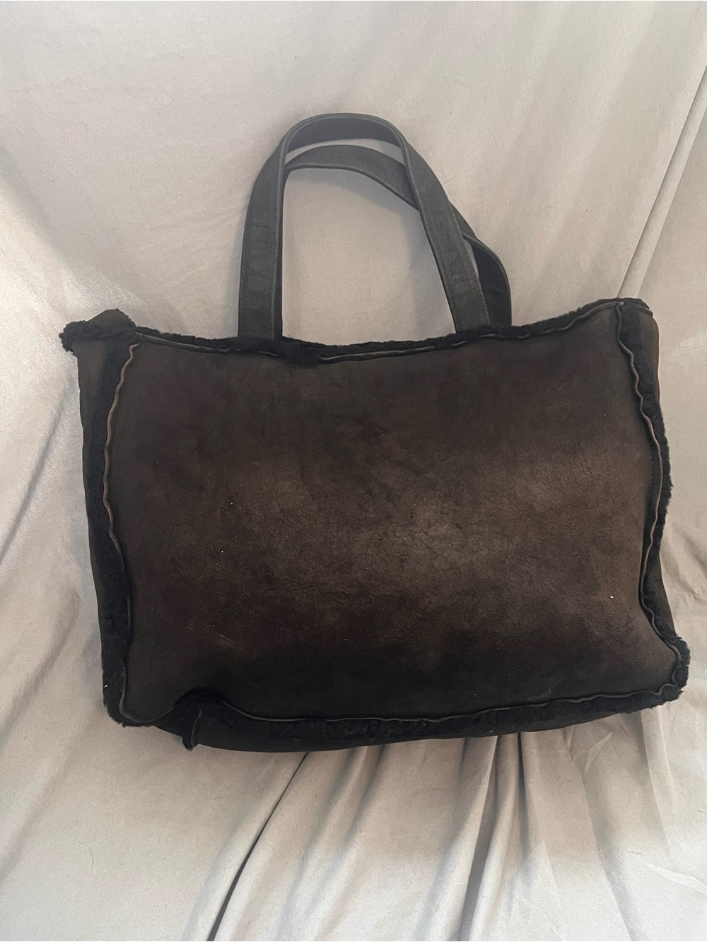 CHANEL Black Mouton Suede Shearling Bag Vintage 90s